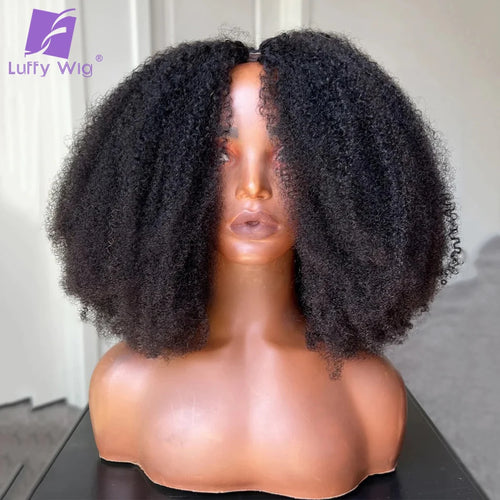 200Density V Shape Wig Afro Kinky Curly Human Hair V Part Wig Short