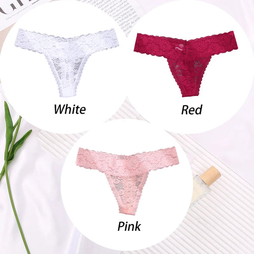 3PCS Sexy Lace G-string for Women Panties Transparent Floral Thongs