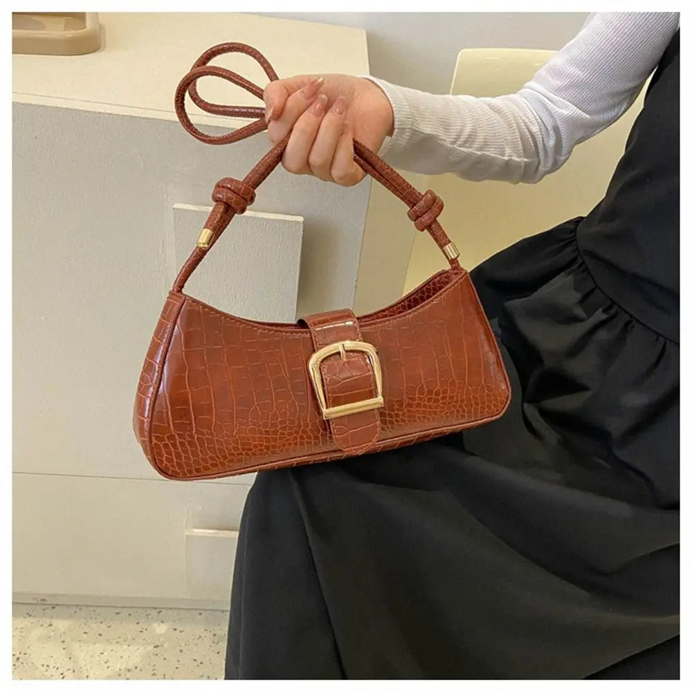 Women Stylish PU Leather Sling Bag Solid Color Shoulder Bag Underarm