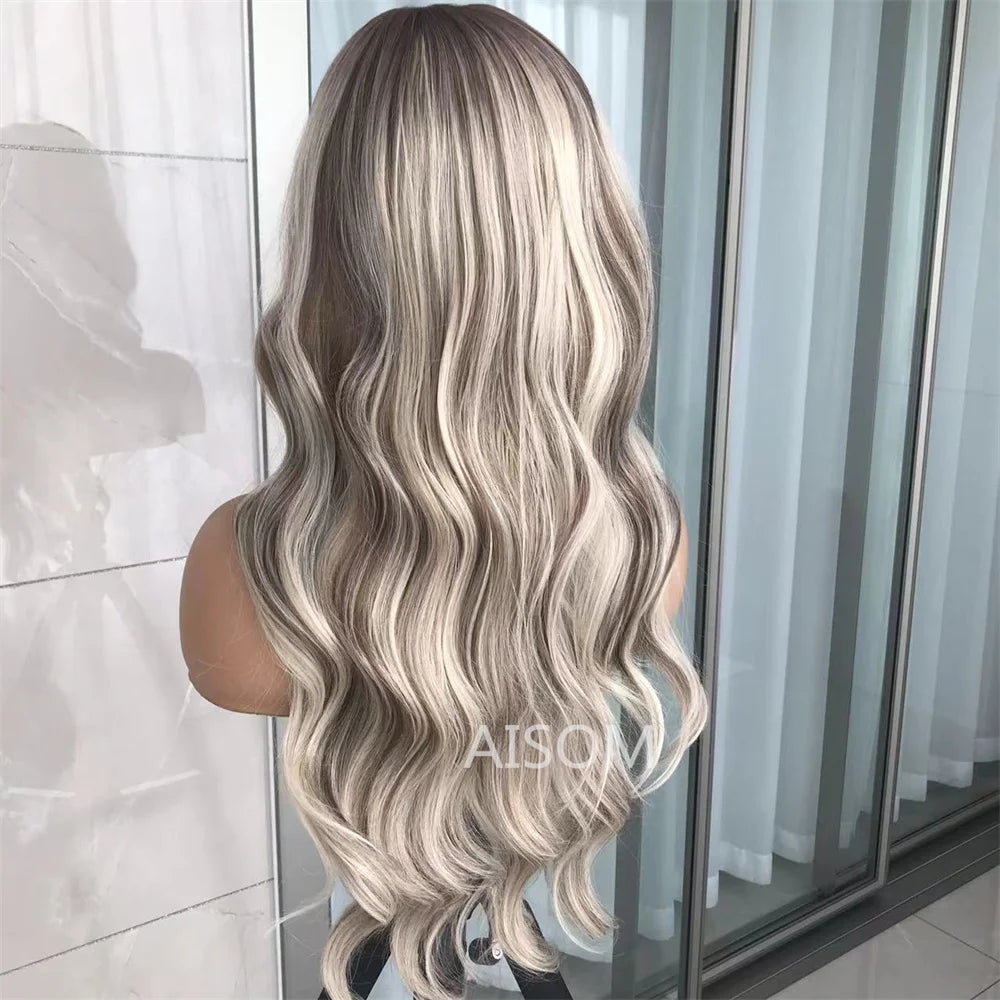 Body Wave Lace Front Wig Highlight Ash Blonde Lace Frontal Synthetic