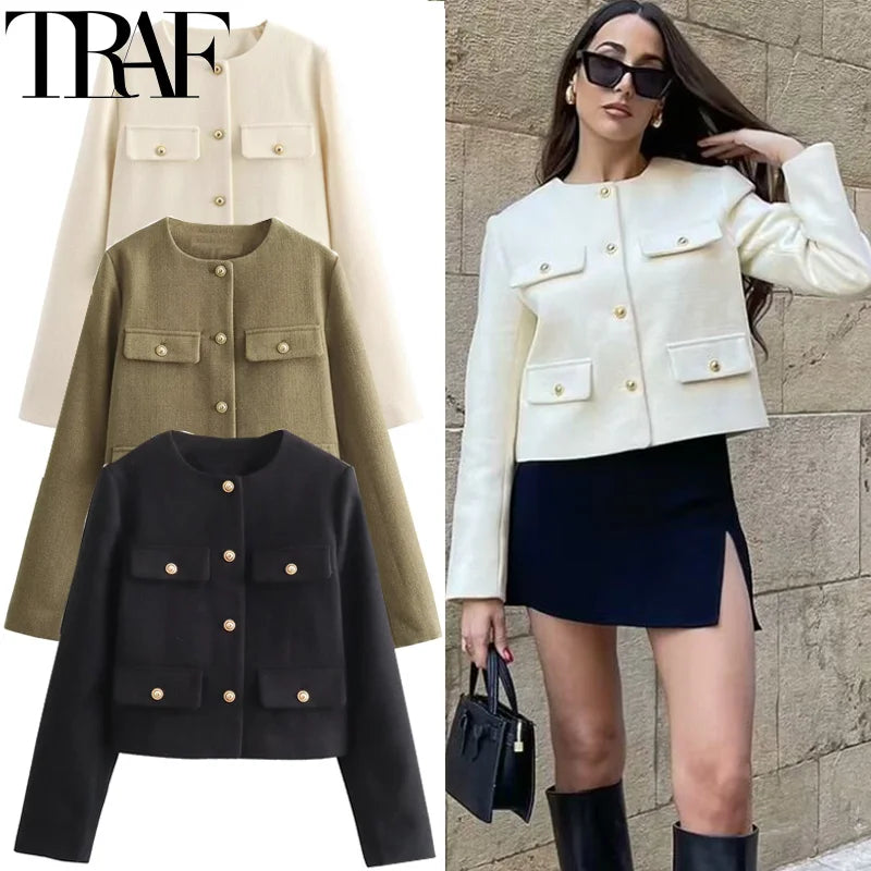 TRAF Woman Outerwears Autumn Long Sleeve Cropped Jacket For Women