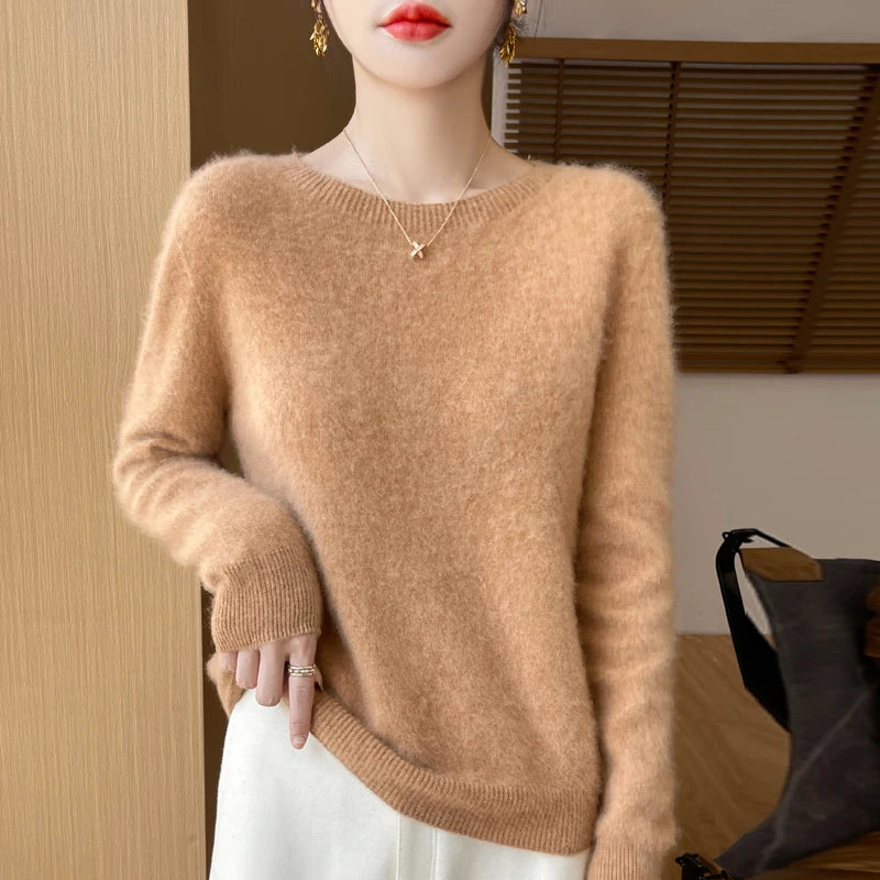 100% Merino solid color sweater ladies autumn and winter new solid