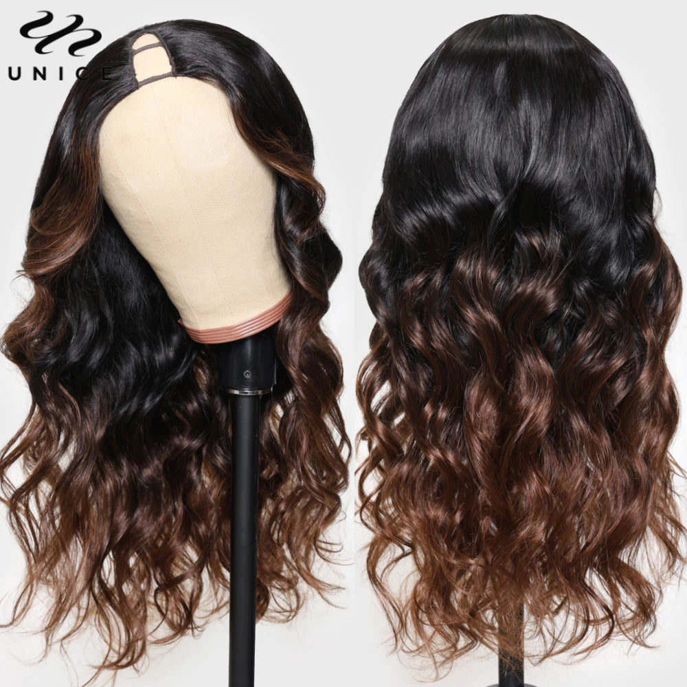 UNice Ombre Body Wave V Part Wig 100% Human Hair V Shape Upgrade U