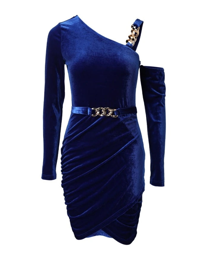 Women Evening Dress 2024 Autumn Winter Latest Sexy Velvet One Shoulder