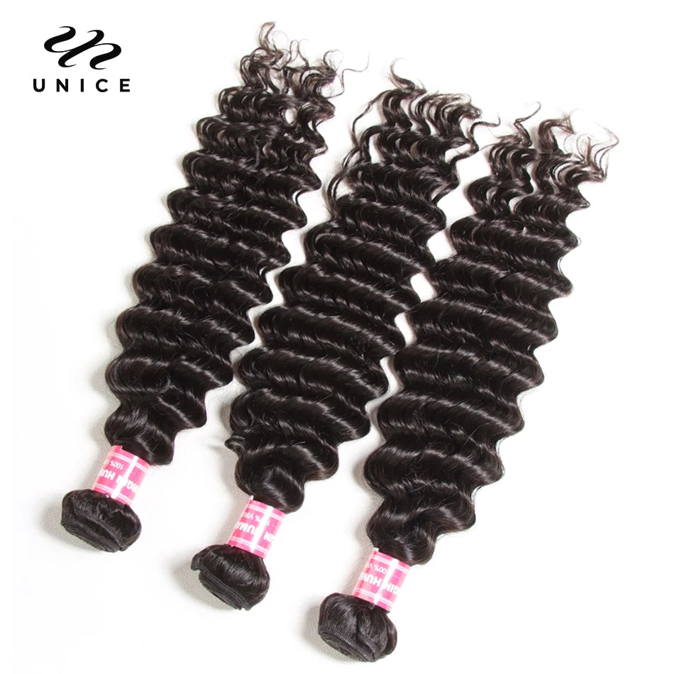 UNice Hair Peruvian Deep Wave Human Hair Hair Bundles 1/3/4 PCS 100%