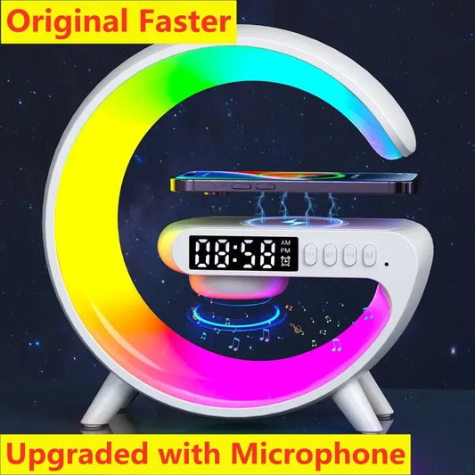 Wireless Charger Pad Stand Speaker TF Card RGB Night Light Lamp Alarm