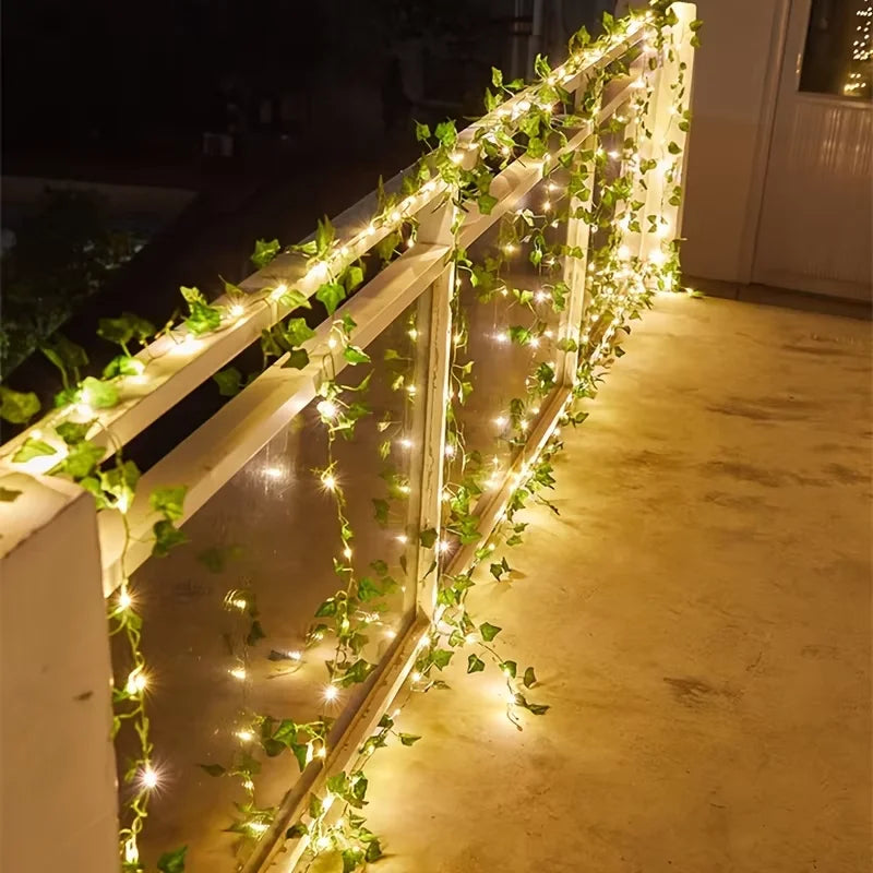 12/10/2m Fake Green Leaf Ivy Vine with LED Lights Home Bedroom Decor