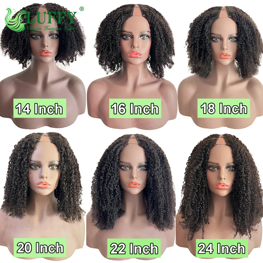 Afro Kinky Curly Human Hair Wigs 1x4 U V Part Wig Kinky Curly No Leave