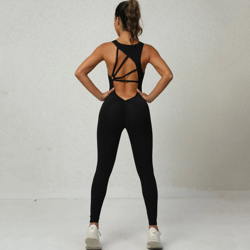 Women Slim Fit One-Pieces Yoga Set Backless One Piece Jumpsuit Workout