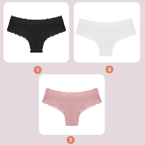 3PCS Lace Seamless Cotton Panties Ribbed Brazilian Pants Low Waist