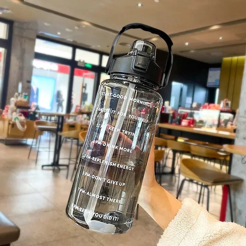 2 Liters Straw Plastic Water Bottle Large Portable Travel Bottle