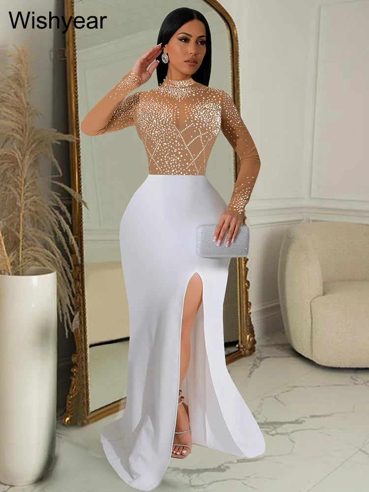 Wishyear Mermaid Evening Luxury Dress Woman Elegant Wedding Party Mesh