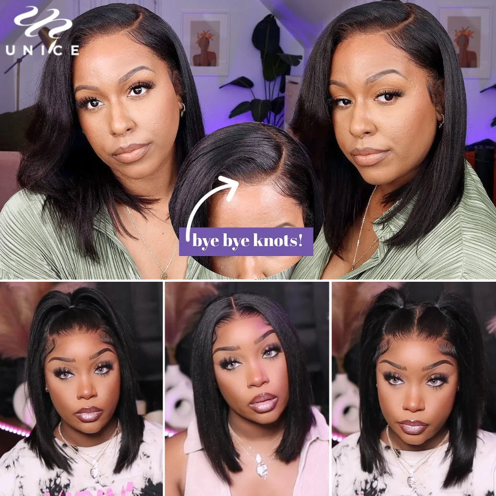 Yaki Straight Bob Wig 7x5 Pre Bleached Pre Cut Lace Closure Wig Human