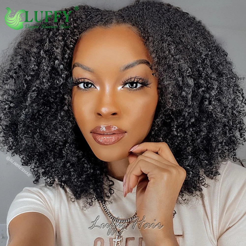 Afro Kinky Curly Human Hair Wigs 1x4 U V Part Wig Kinky Curly No Leave