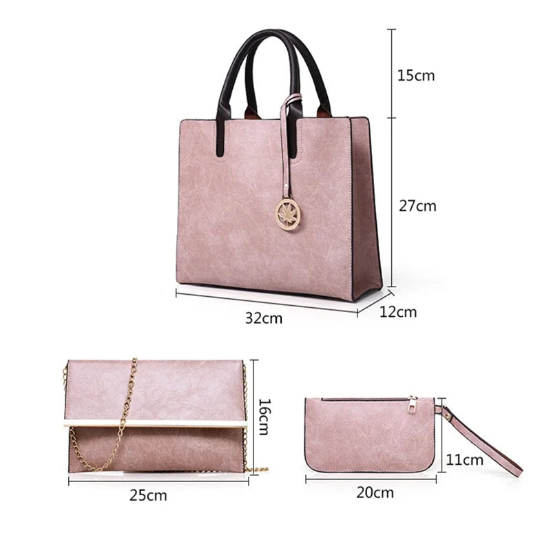 3PCS Women's Bag Set Fashion PU Leather Ladies Handbag Solid Color Messenger Bag Shoulder Bag Wallet Bags For Women 2020