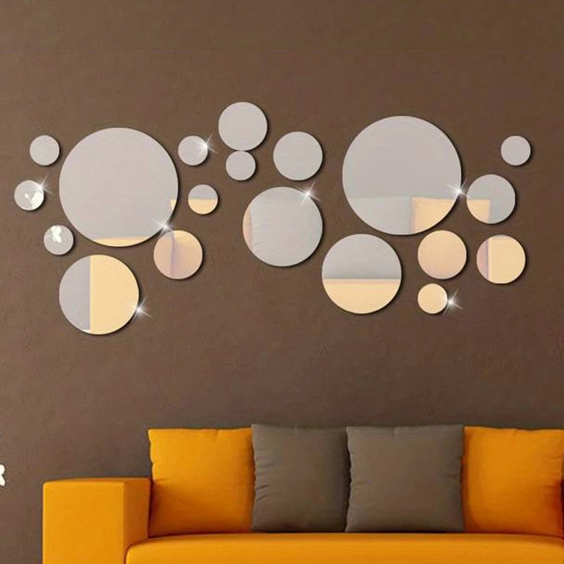 26 PCs 3D Acrylic Mirror Wall Sticker, round Mirror, DIY Bedroom,