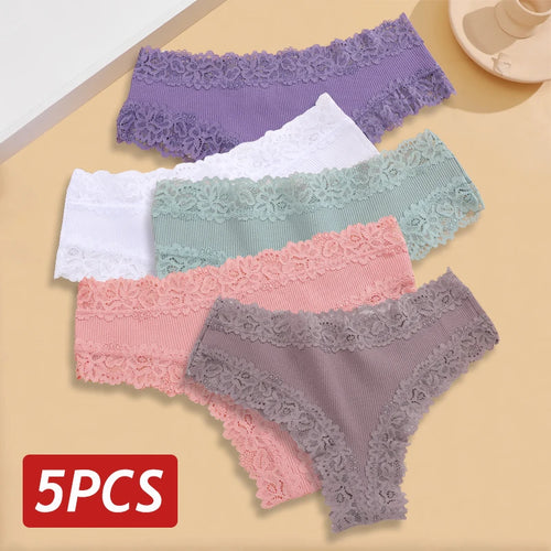 5PCS/Set Women Lace Seamless Cotton Panties Sexy Brazilian Pants