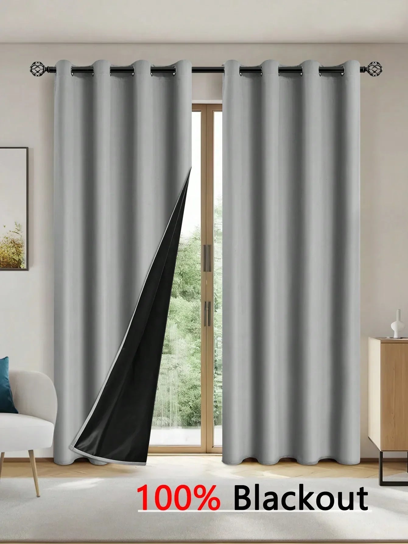 1pc Solid Blackout Curtains with Grommets, Total Privacy Drapes for