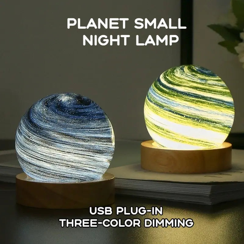 3D Moon Glass Lamp USB Powered Planet Mini Night Light With Wooden