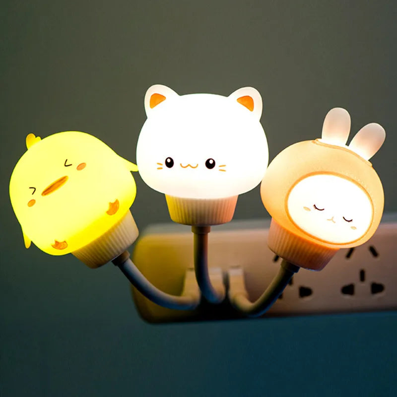 USB Night Light LED Cute Cartoon Night Lamp Bear Chick Kitten Remote