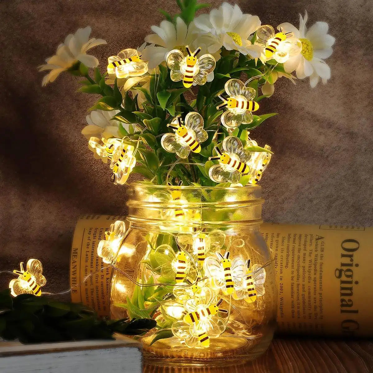 1Pack Bee Lights Battery Operated Bee String Lights For Bedroom Plants