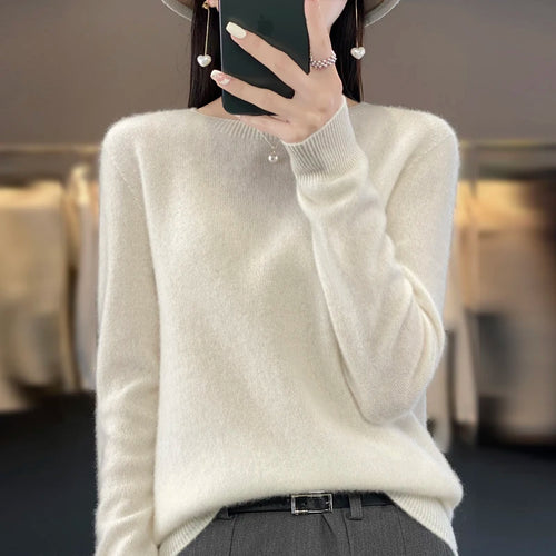 100% Merino solid color sweater ladies autumn and winter new solid