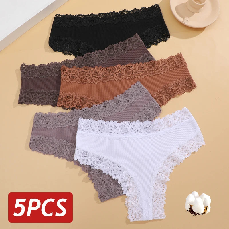 5PCS/Set Women Lace Seamless Cotton Panties Sexy Brazilian Pants