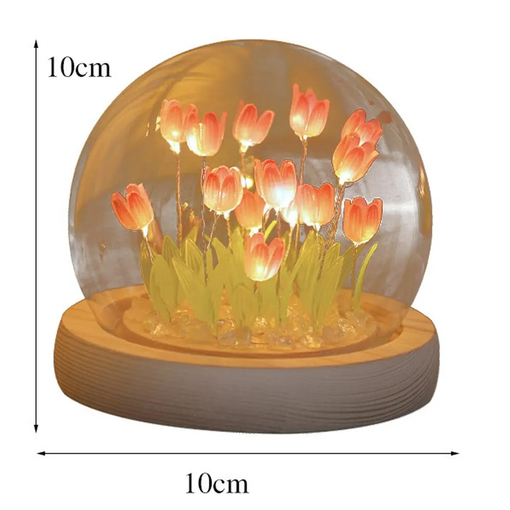 Artificial Tulip Flower Night Light Handmade DIY Bedside Lamp LED