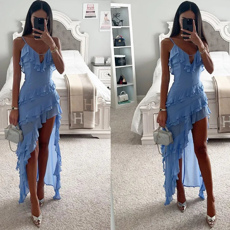 Woman Irregular Tassel Summer Trend Skinny Split Maxi Bodycon Birthday