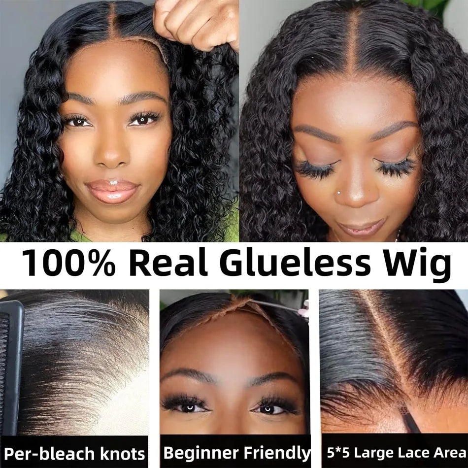 Water Wave Bob Glueless Preplucked Human Wigs Ready To Go 13X4 Frontal