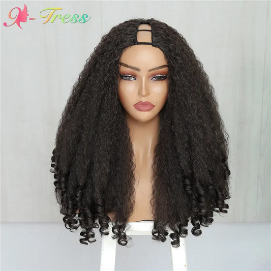 X-TRESS Afro Curly V Part Wig for Black Women Kinky Straight with