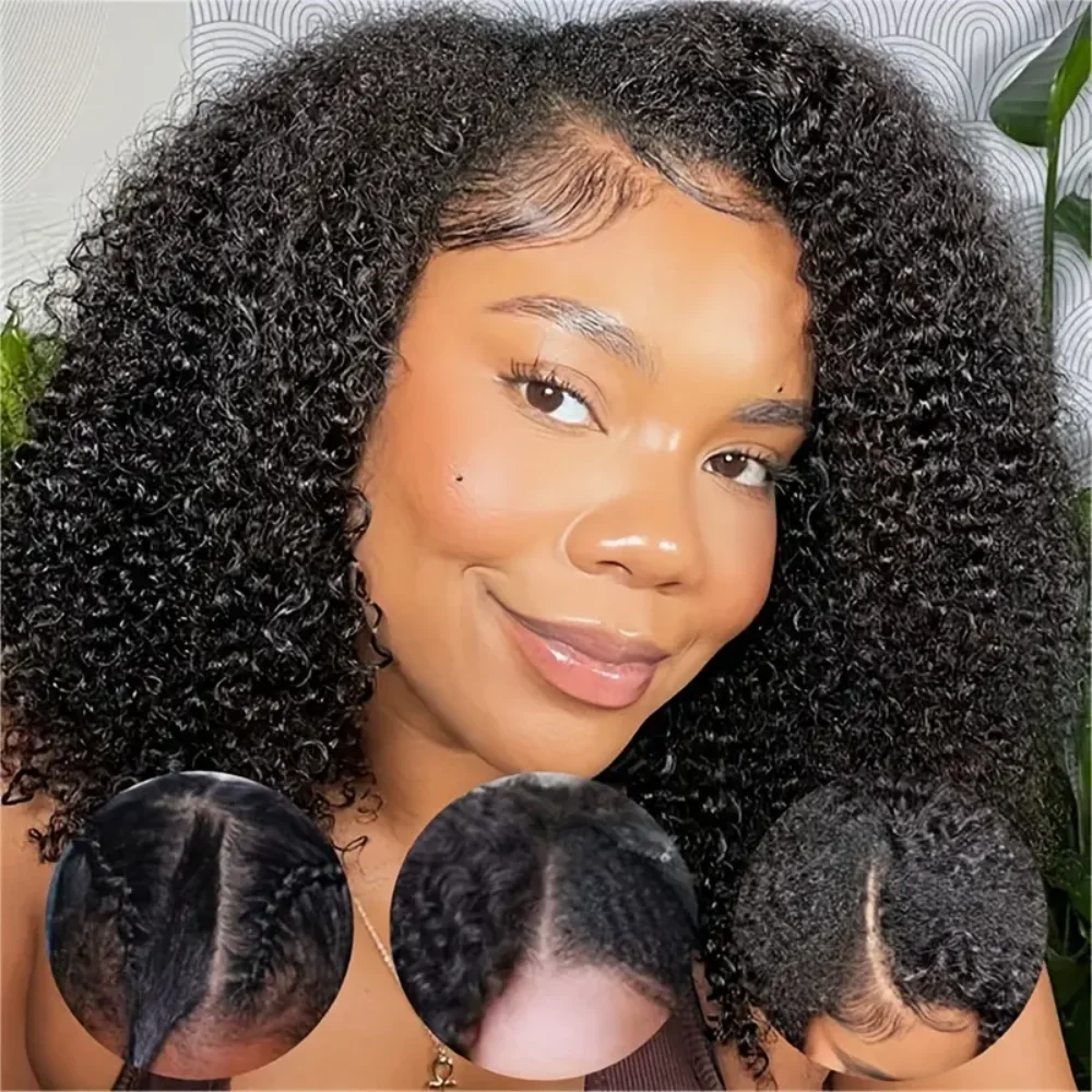 V Part Kinky Curly Wigs Human Hair No Leave Out Upgraded U Part NO