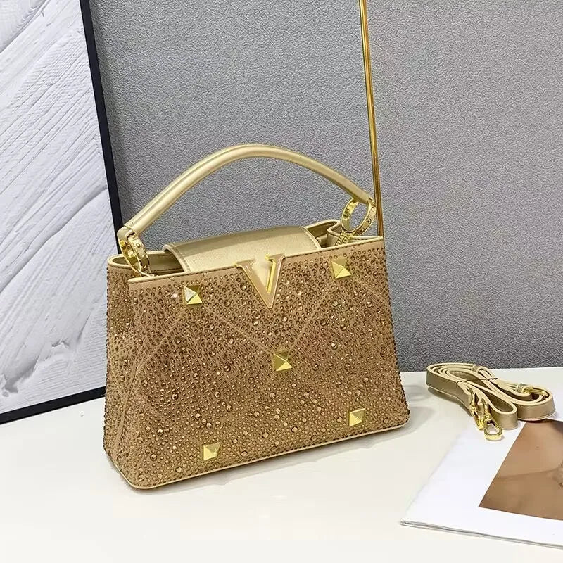 2024 Luxury Fashion Diamonds Women's Handbags Ladies Leather Rivets