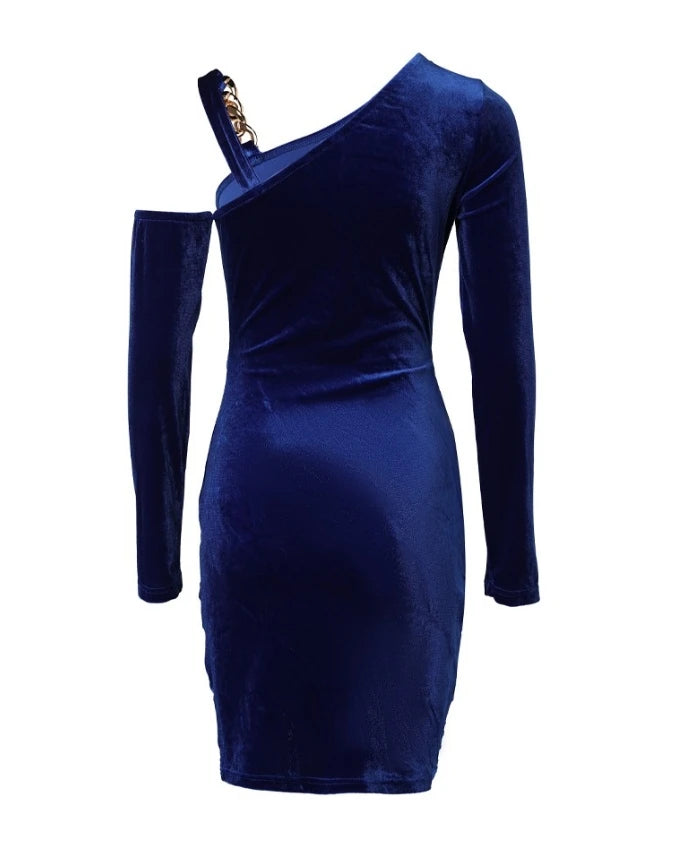 Women Evening Dress 2024 Autumn Winter Latest Sexy Velvet One Shoulder