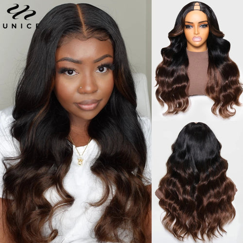 UNice Ombre Body Wave V Part Wig 100% Human Hair V Shape Upgrade U