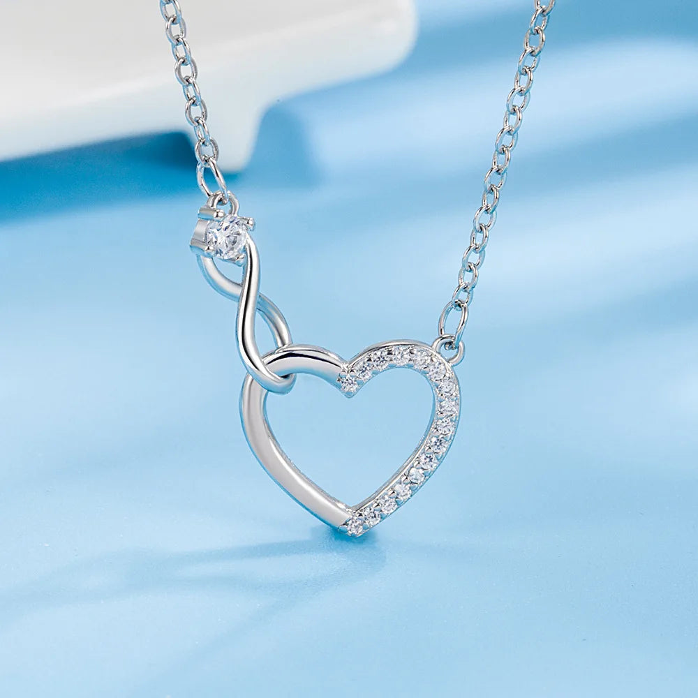 925 Sterling Silver Zircon Heart Interlocking Necklaces For Women