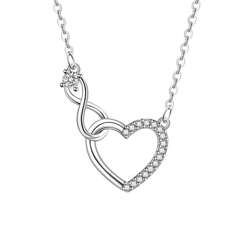 925 Sterling Silver Zircon Heart Interlocking Necklaces For Women