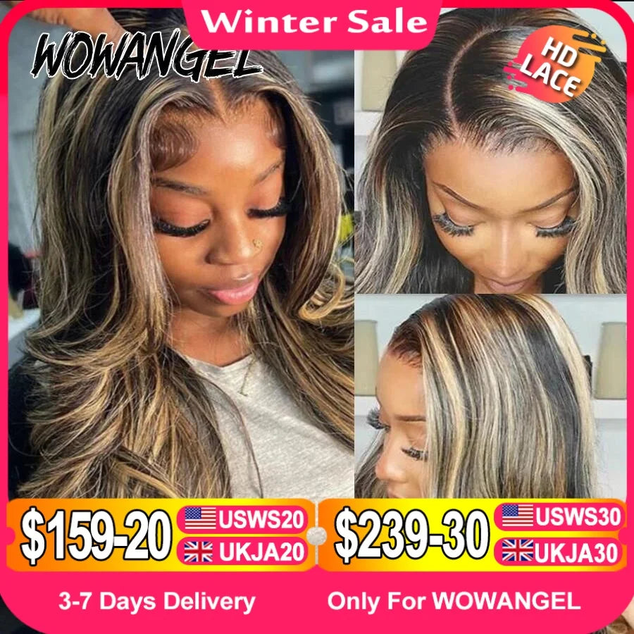 Wow Angel 34inch Highlight Body Wave Wigs 5X5 HD Lace Closure Wig