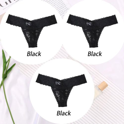 3PCS Sexy Lace G-string for Women Panties Transparent Floral Thongs