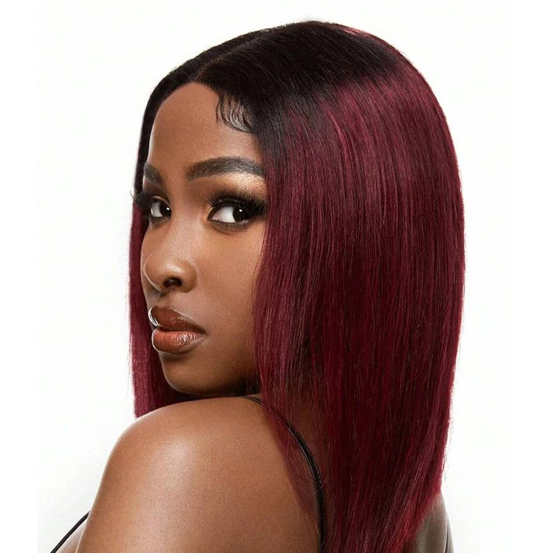 1B/99J Burgundy Short Straight Bob Human Hair Wigs Brazilian Lace