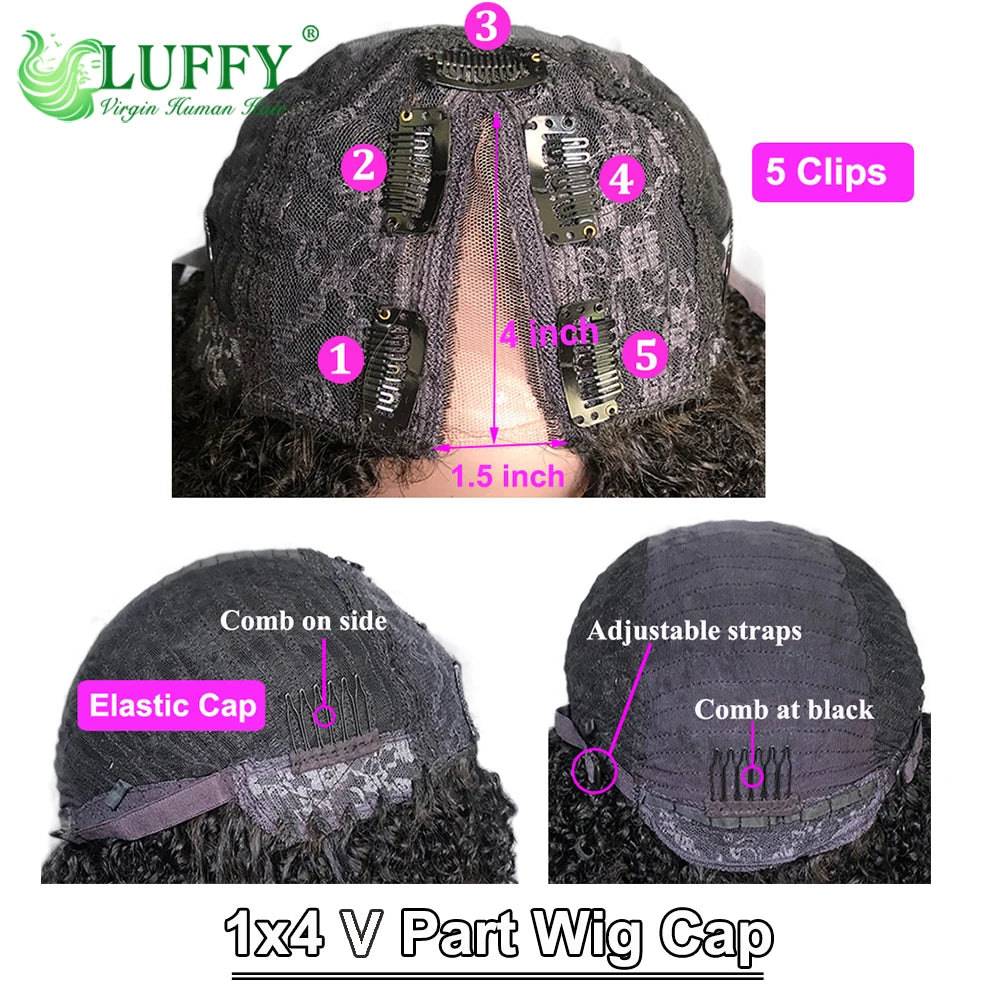 Afro Kinky Curly Human Hair Wigs 1x4 U V Part Wig Kinky Curly No Leave