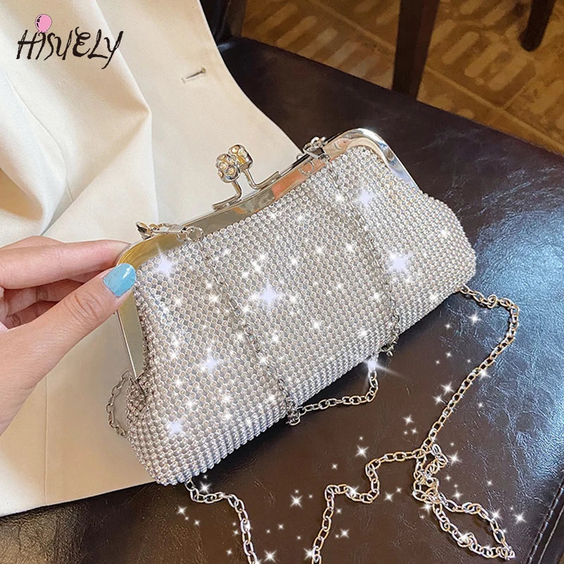 2024 Fashion Gold Diamond Evening Bags hasp Luxury Handbag Elegent