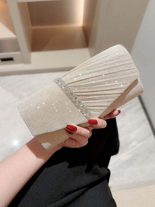 Women Lady Female Silver Evening Dinner Clutch Shiny Elegant Bag