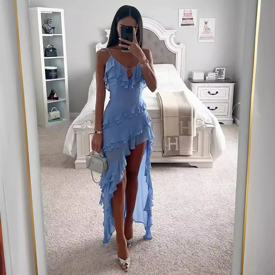 Woman Irregular Tassel Summer Trend Skinny Split Maxi Bodycon Birthday