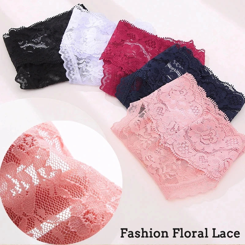 3PCS Sexy Lace G-string for Women Panties Transparent Floral Thongs