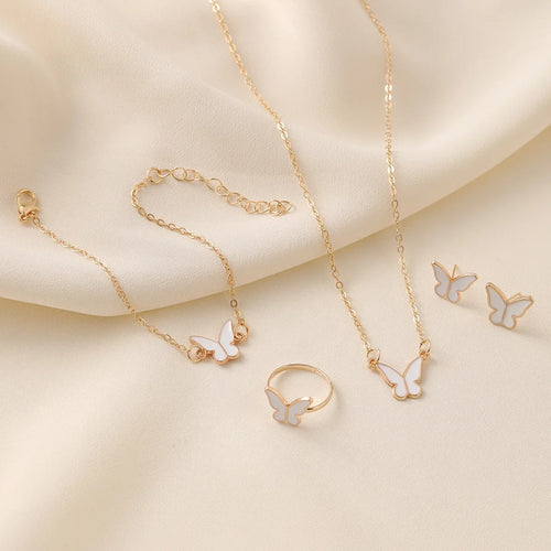 4pcs/Set Sweet Jewelry Set Butterfly Pendant Imitation Pearl Necklace