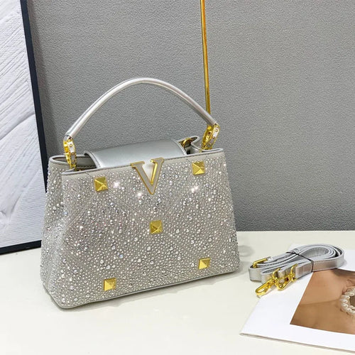 2024 Luxury Fashion Diamonds Women's Handbags Ladies Leather Rivets