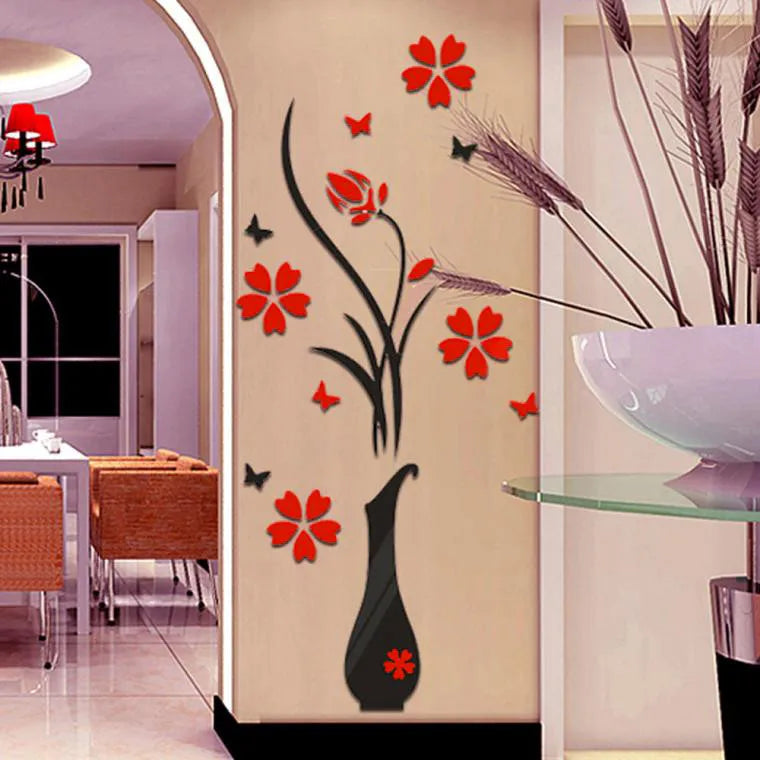 3D Wall Stickers, DIY Vase Flower Tree Crystal Arcylic 3D Wall