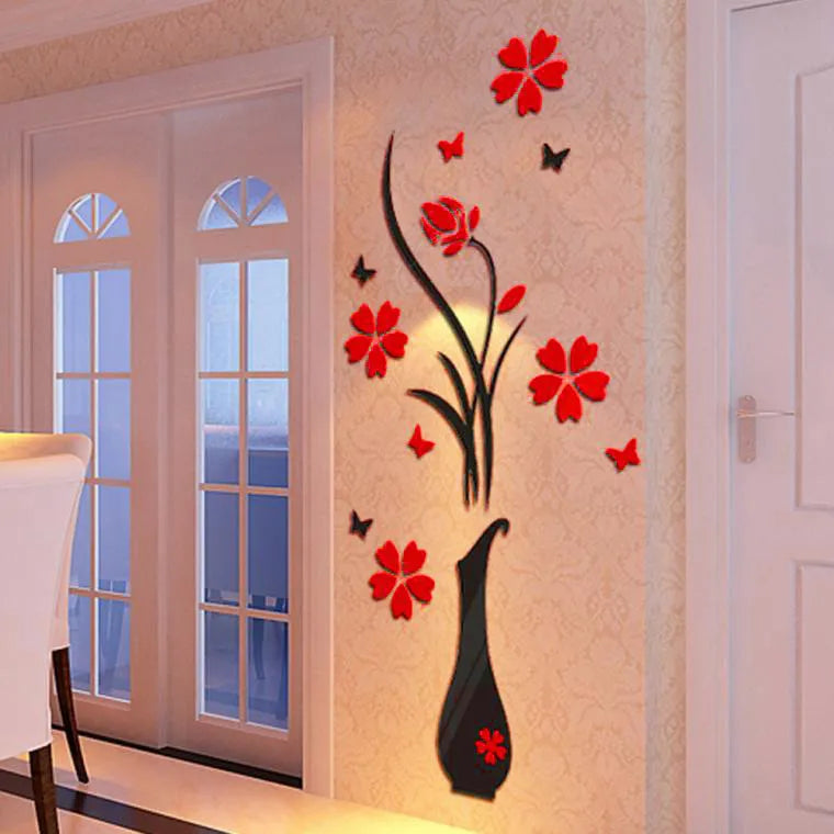 3D Wall Stickers, DIY Vase Flower Tree Crystal Arcylic 3D Wall