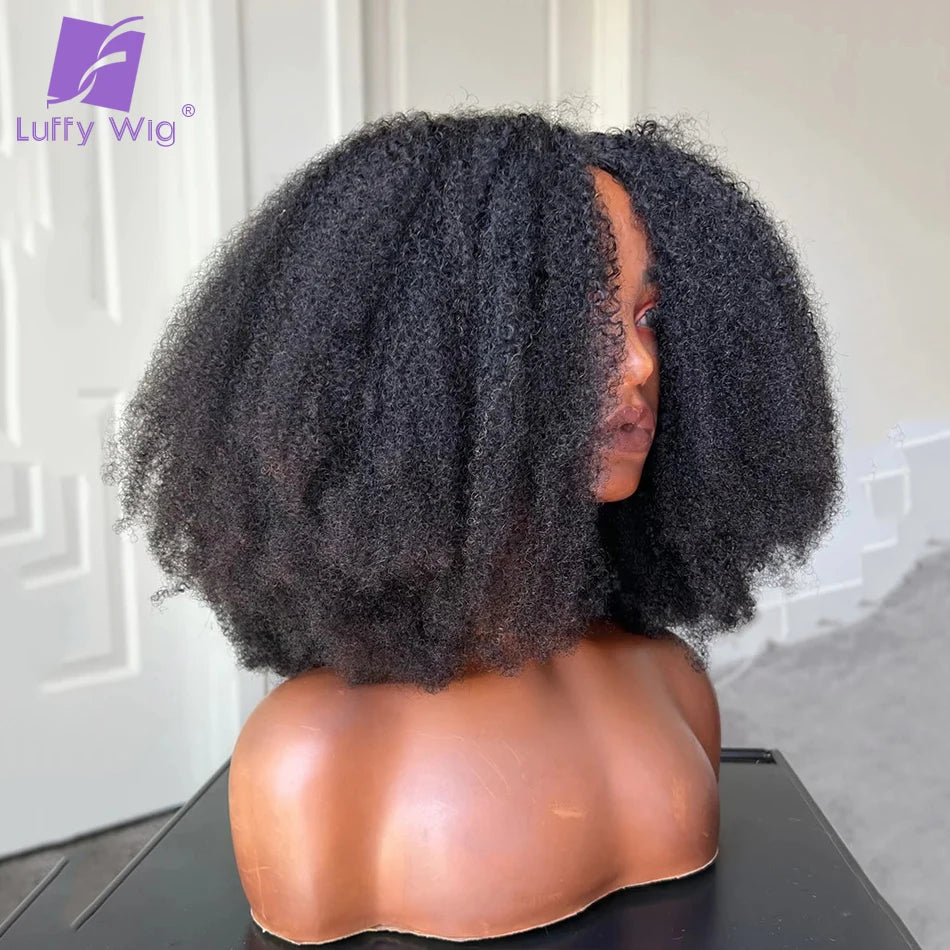 200Density V Shape Wig Afro Kinky Curly Human Hair V Part Wig Short